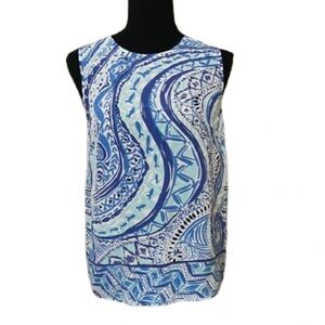 Lilly Pulitzer Blue Paisley Sleeveless Silk Tank Top Coastal Preppy Size S Flowy